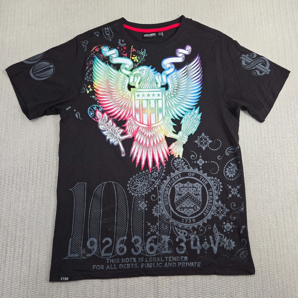 Contender Shirt Mens Large Black Eagle Shield Cash Money AOP Streetwear Hip Hop